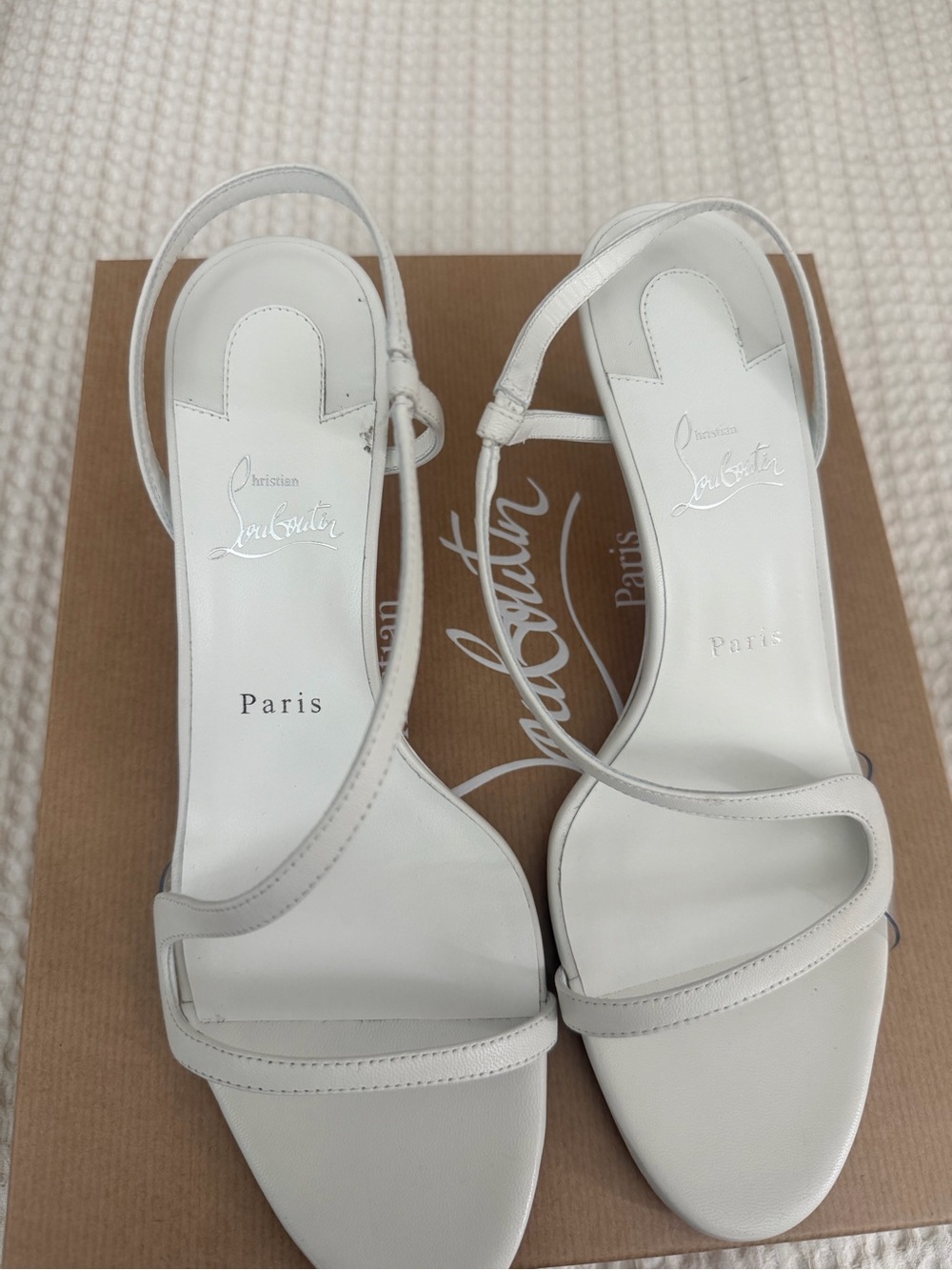 Christian Louboutin White Leather Slingback Sandals
